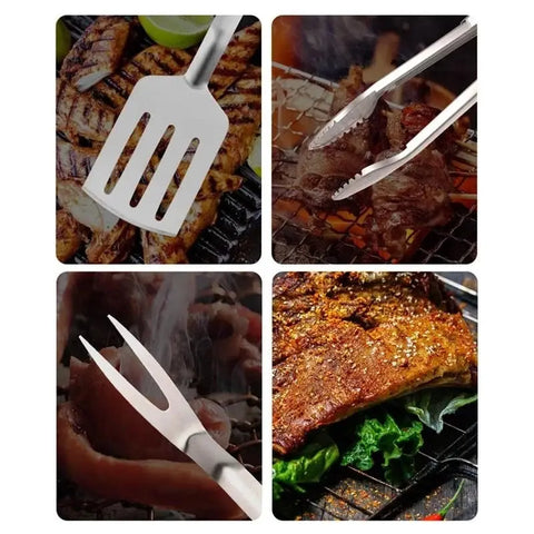 3Pcs Stainless Steel Grill Accessories Tools Barbecue Fork Tongs Spatula Portable Multifunction BBQ Tools Kitchen Tools wiktra