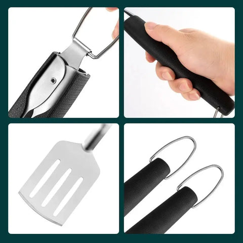 3Pcs Stainless Steel Grill Accessories Tools Barbecue Fork Tongs Spatula Portable Multifunction BBQ Tools Kitchen Tools wiktra