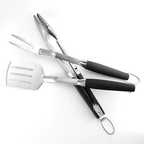 3Pcs Stainless Steel Grill Accessories Tools Barbecue Fork Tongs Spatula Portable Multifunction BBQ Tools Kitchen Tools wiktra