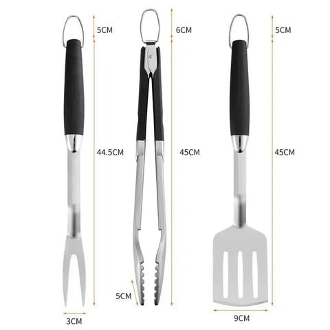 3pcs Stainless Steel Grill Accessories Set Barbecue Fork Grilling Tongs Spatula Portable Multifunction BBQ Tools Kitchen Tools wiktra