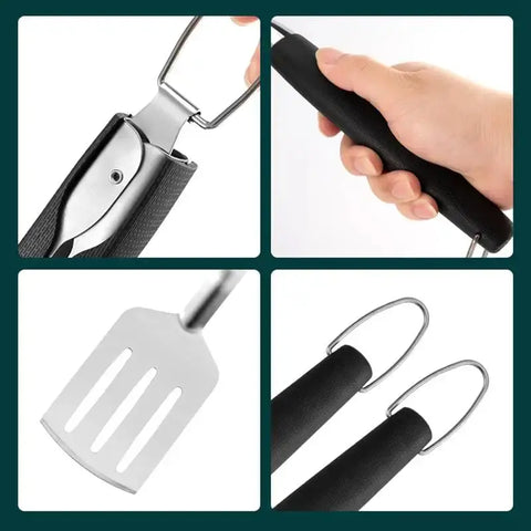 3pcs Stainless Steel Grill Accessories Set Barbecue Fork Grilling Tongs Spatula Portable Multifunction BBQ Tools Kitchen Tools wiktra