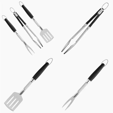 3pcs Stainless Steel Grill Accessories Set Barbecue Fork Grilling Tongs Spatula Portable Multifunction BBQ Tools Kitchen Tools wiktra