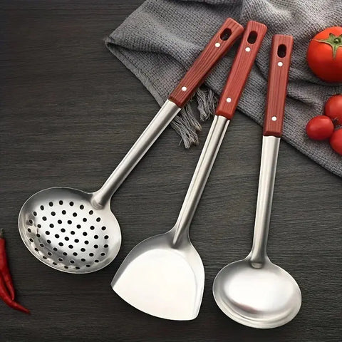 1/3pcs thickened stainless steel cooking iron spatula, kitchen non-stick pan special frying spoon, household kitchenware set wiktra