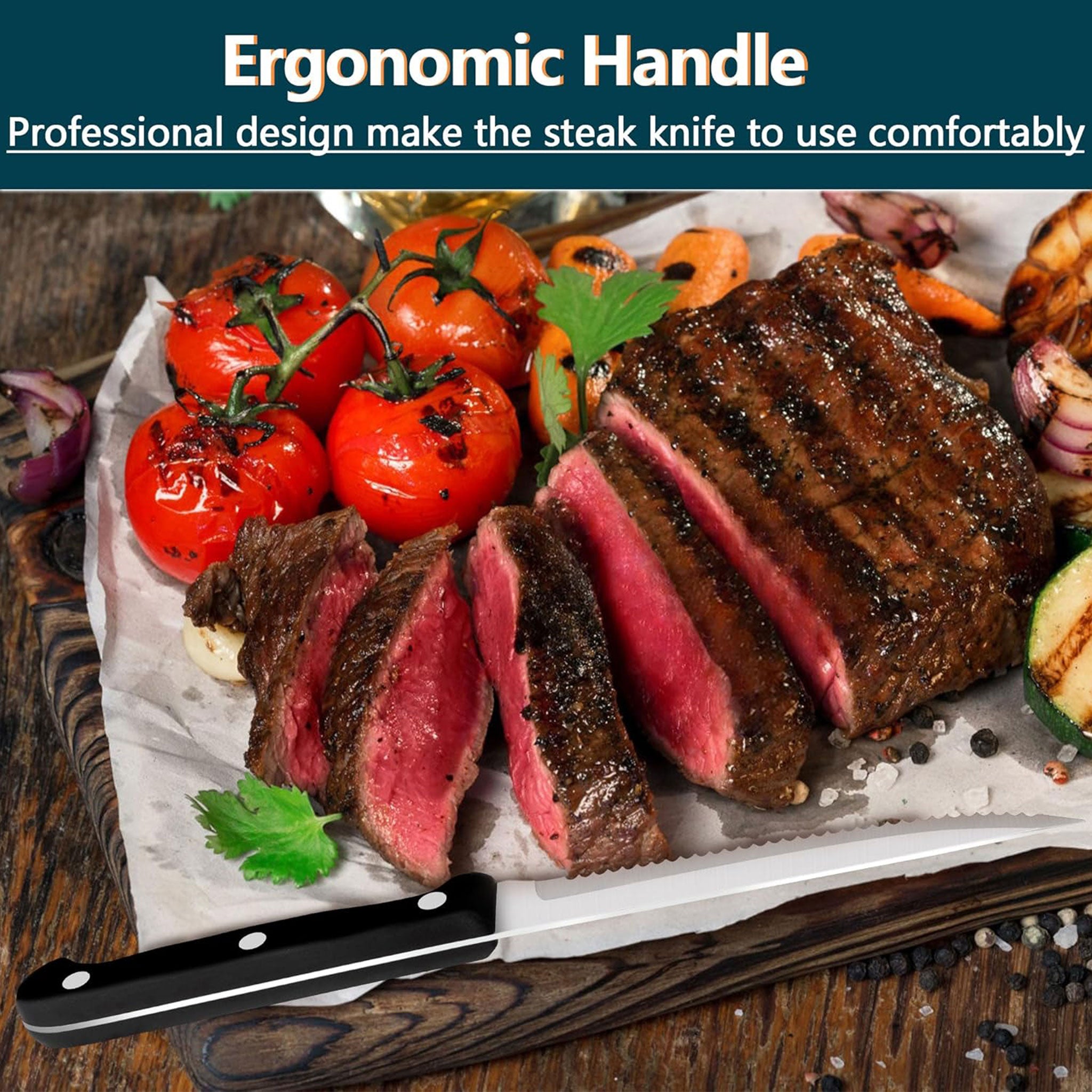 4/6/8/12-Piece Steak Knife Set – Sharp Blade with Black PP Handles for BBQ & Meat Cutting