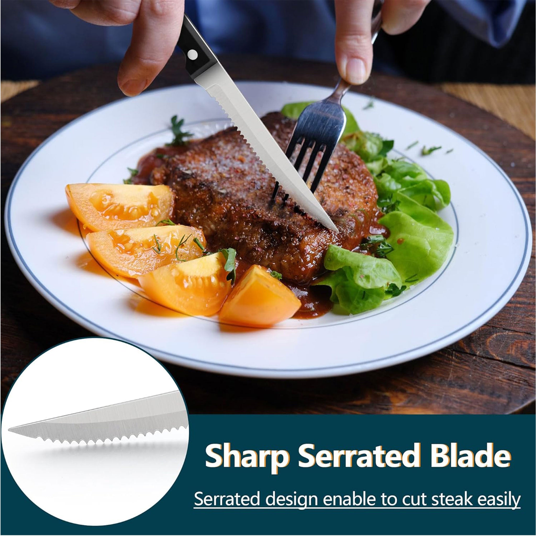 4/6/8/12-Piece Steak Knife Set – Sharp Blade with Black PP Handles for BBQ & Meat Cutting