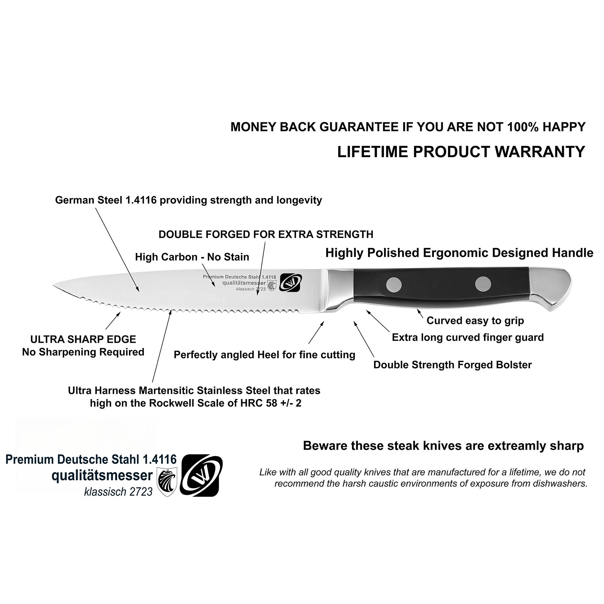 4/6/8-Piece Stainless Steel Steak Knife & Fork Set – Polished Handle Tableware
