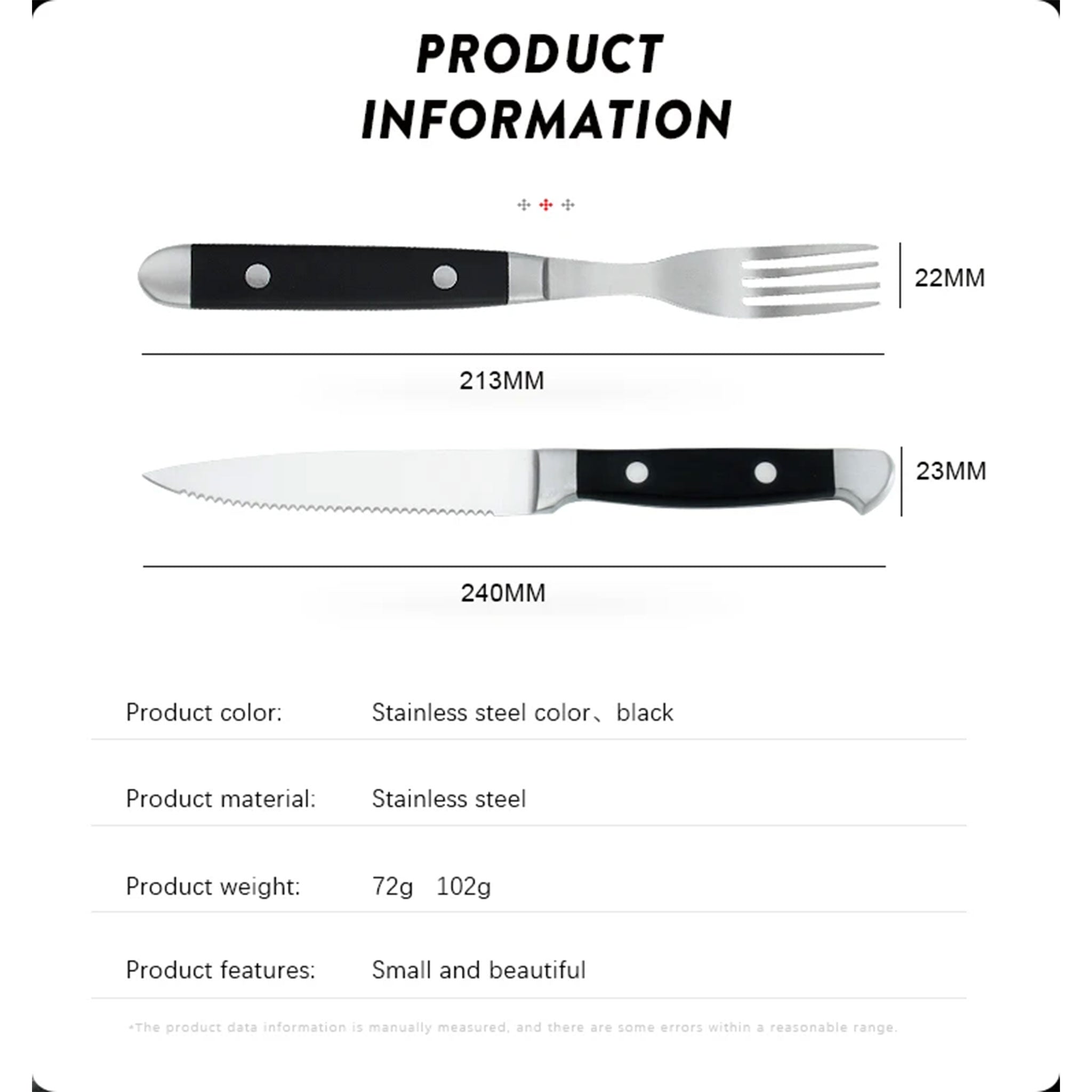 4/6/8-Piece Stainless Steel Steak Knife & Fork Set – Polished Handle Tableware