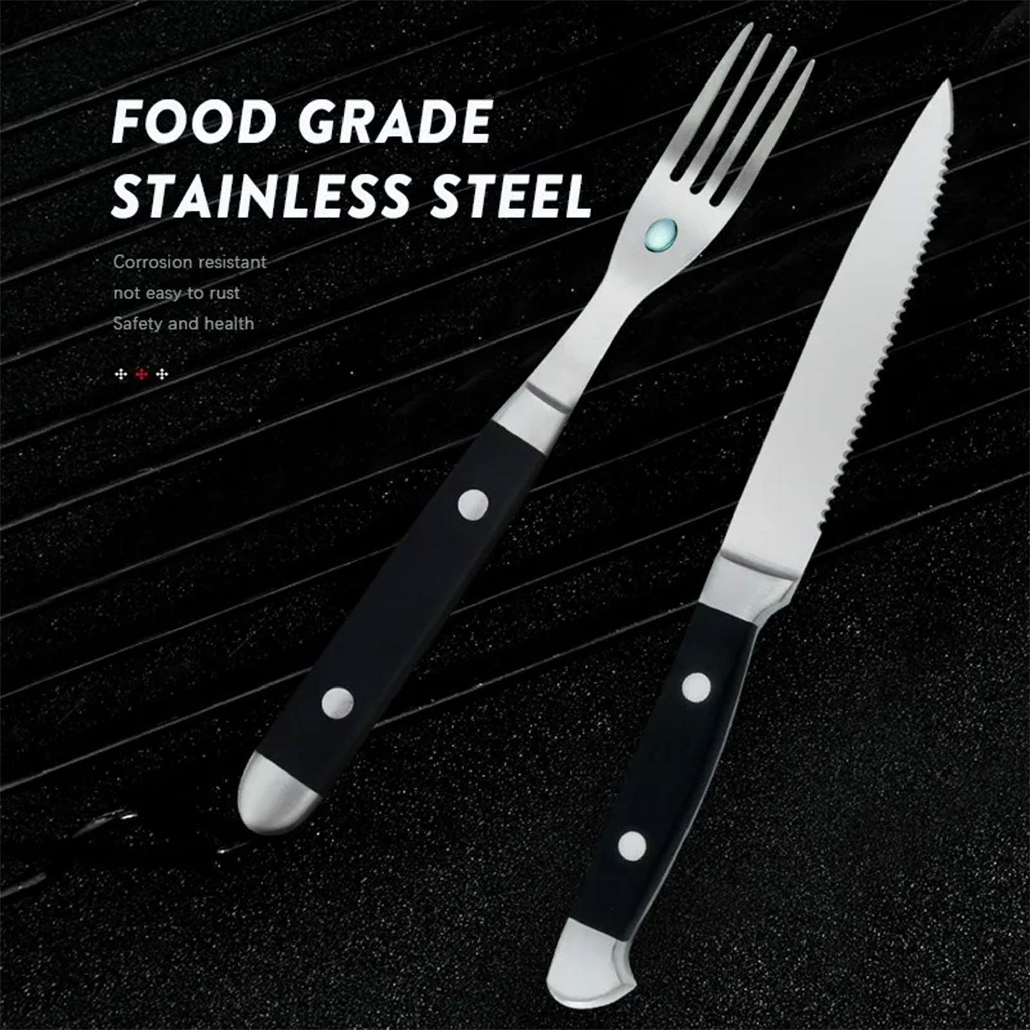 4/6/8-Piece Stainless Steel Steak Knife & Fork Set – Polished Handle Tableware