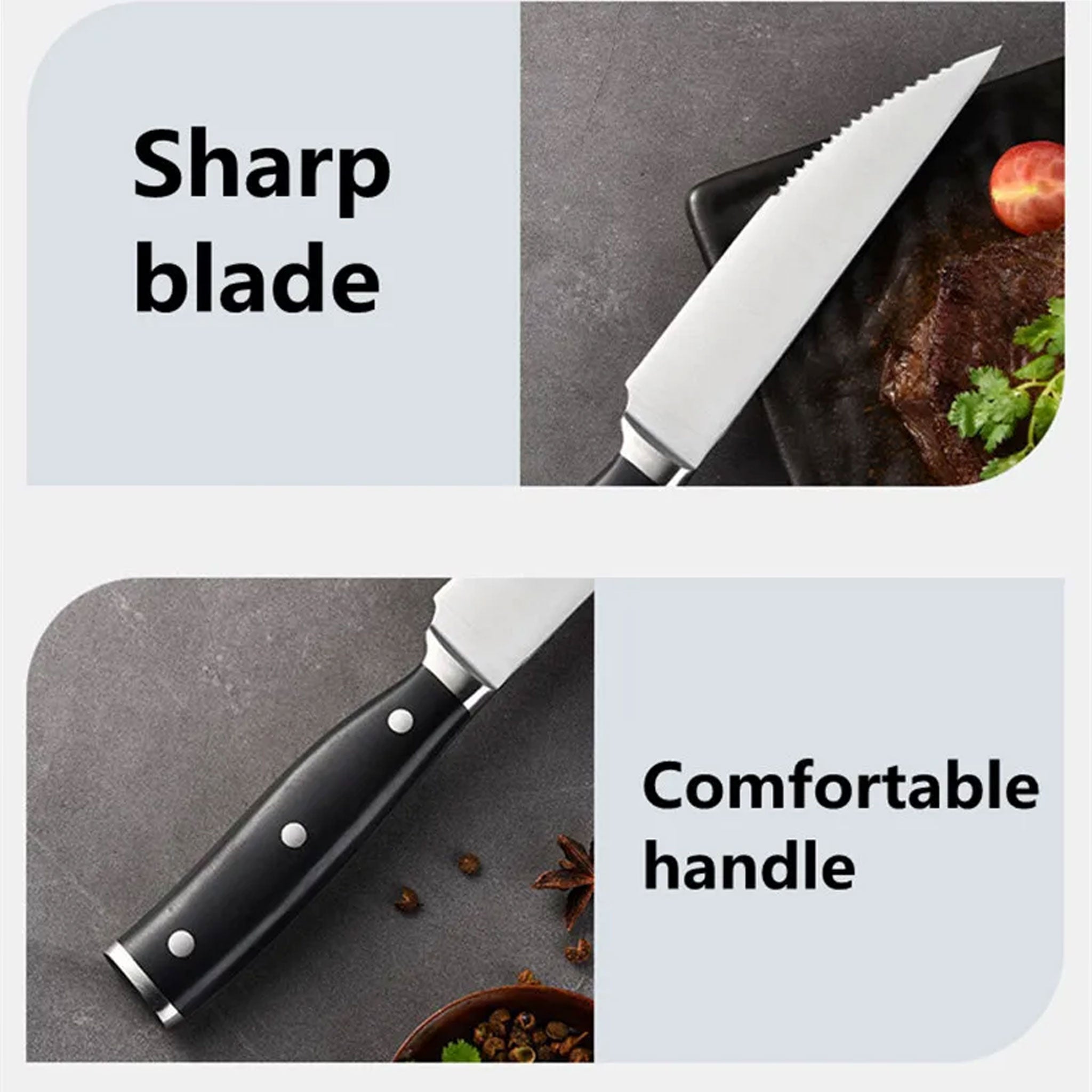 4/6/8-Piece Stainless Steel Steak Knife Set – Polished Handle BBQ & Kitchen Knives