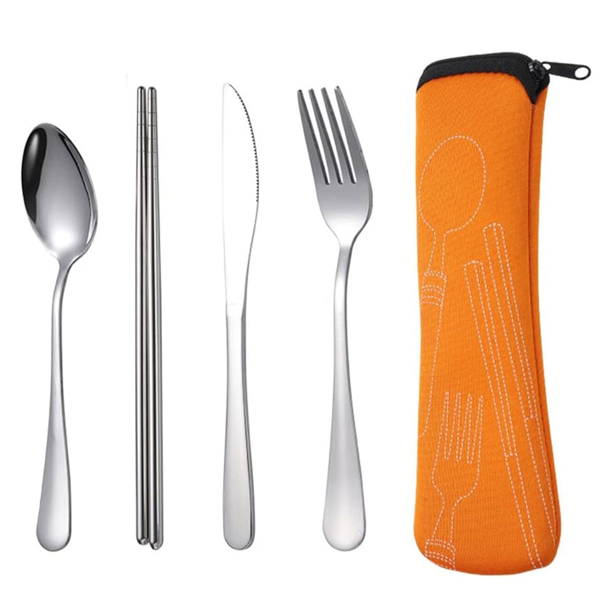 4-Piece Portable Stainless Steel Cutlery Set with Bag – Spoon, Fork & Knife (Dark Blue)