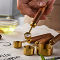 4-piece gold-plated stainless steel measuring spoon set with acacia wood handles-perfect for Cooking & Baking wiktra