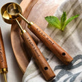 4-piece gold-plated stainless steel measuring spoon set with acacia wood handles-perfect for Cooking & Baking wiktra