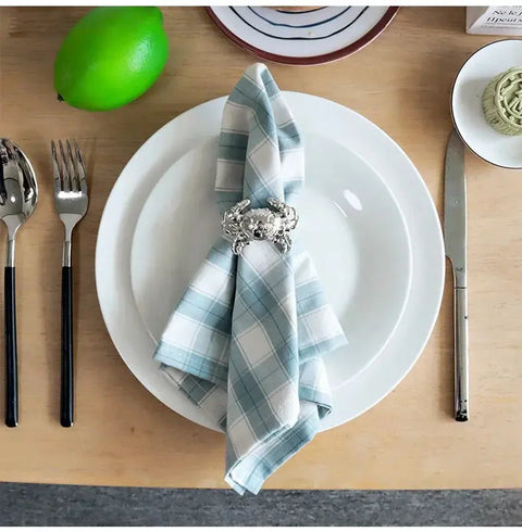 4PCS Christmas Plaid Cloth Napkin 100% Cotton Square Napkin Western Napkin Simple Nordic Style Check Dish Towel Table Decor - Wiktra