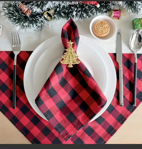 4PCS Christmas Plaid Cloth Napkin 100% Cotton Square Napkin Western Napkin Simple Nordic Style Check Dish Towel Table Decor - Wiktra