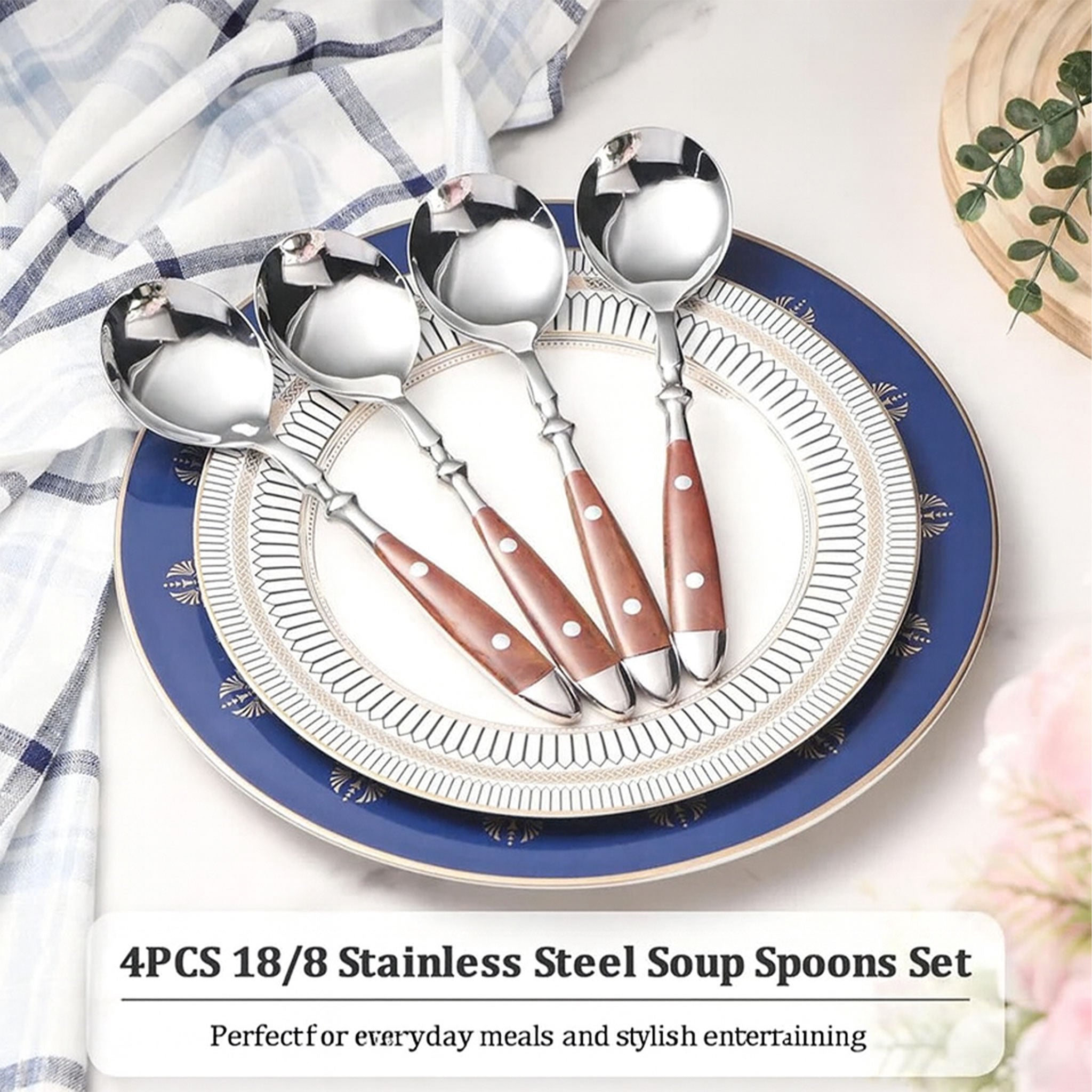 4Pcs Stainless Steel Soup Spoons with Bakelite Handle
