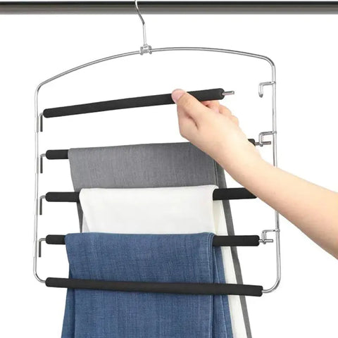 4X Pants Hangers 5 Layers Metal Slack Magic Hangers Non-Slip Foam Padded Swing Arm Space Saving Hanger wiktra