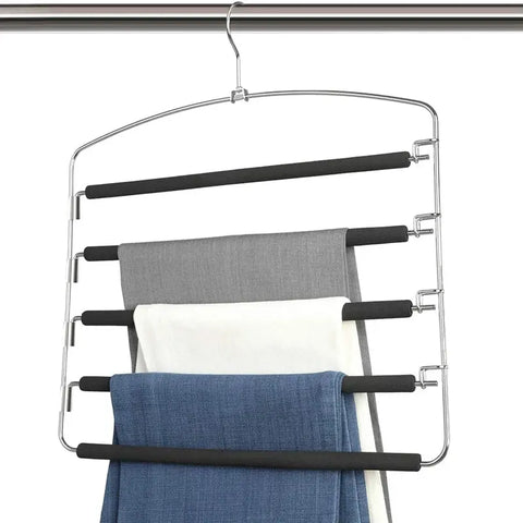 4X Pants Hangers 5 Layers Metal Slack Magic Hangers Non-Slip Foam Padded Swing Arm Space Saving Hanger wiktra