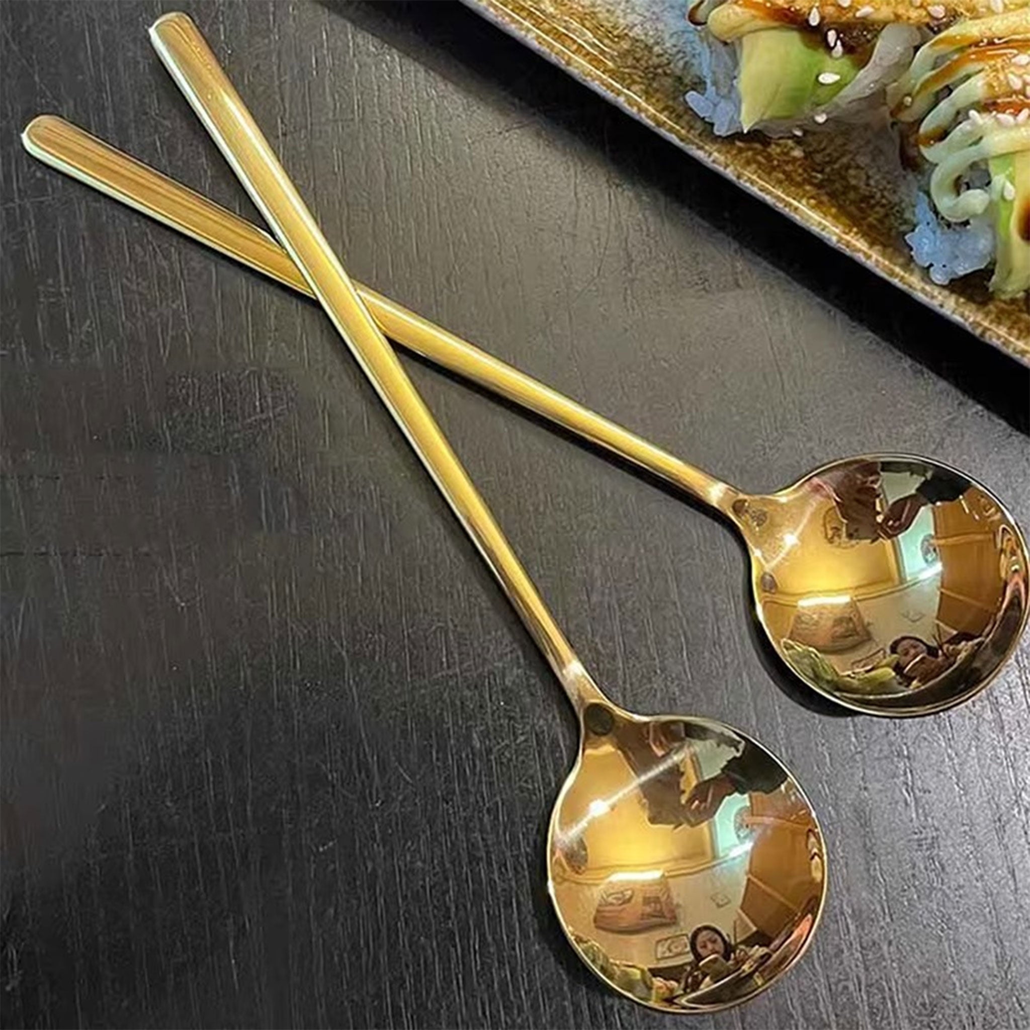 Golden Stainless Steel Long Handle Dessert Spoon