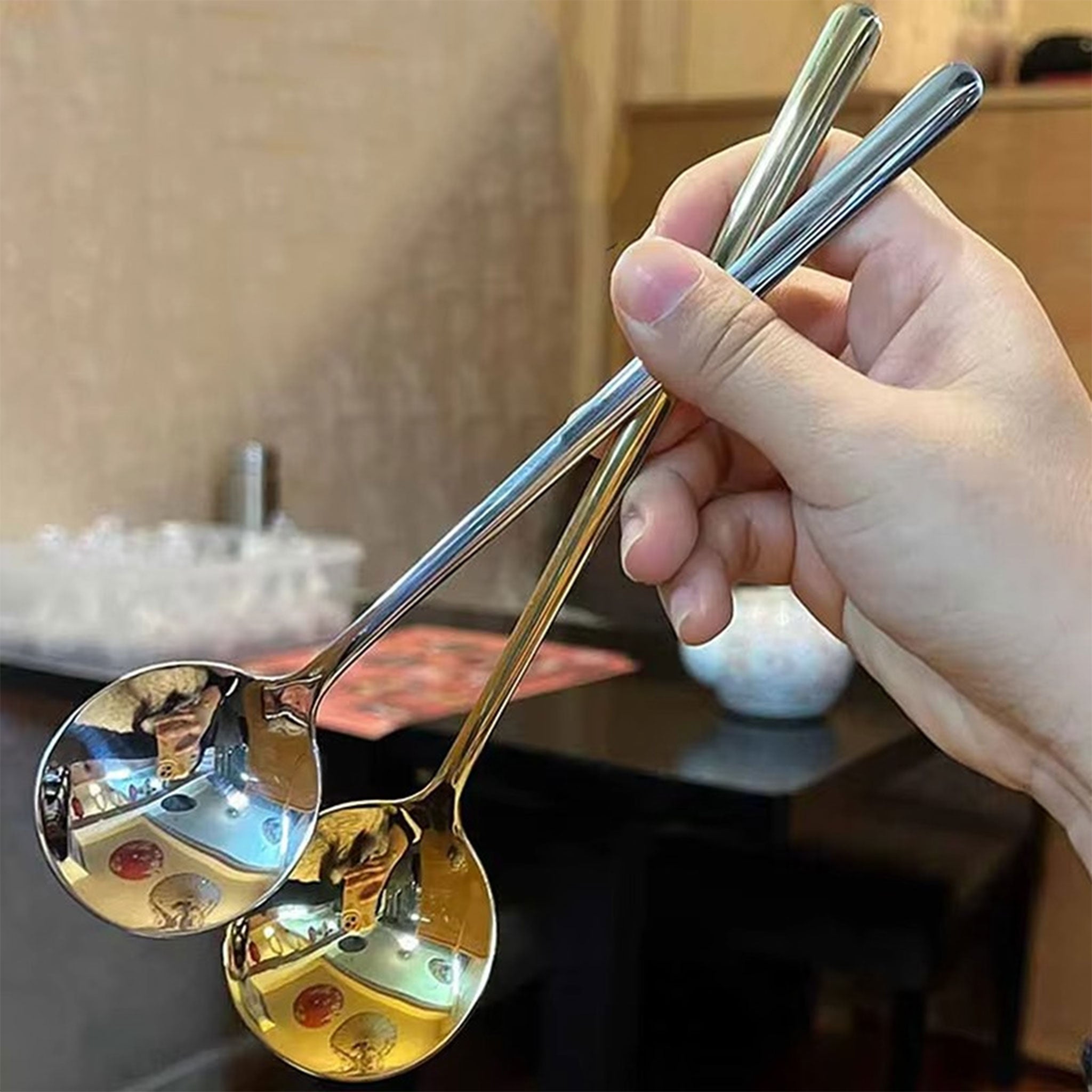 Golden Stainless Steel Long Handle Dessert Spoon