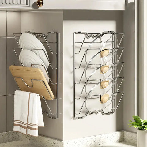 5 Layer Pot Lid Cover Rack Wall Mounted Storage Rack Cutting Board Holder Cabinet Pantry Holder Kitchen Organizer Metal Shelf wiktra