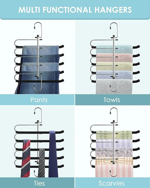 5 Layers Pants Hangers with Non-Slip Foam Padded Swing Arm Trousers Heavy Duty Multi-Layer Hanger Rack for Slacks Scarf Jeans wiktra