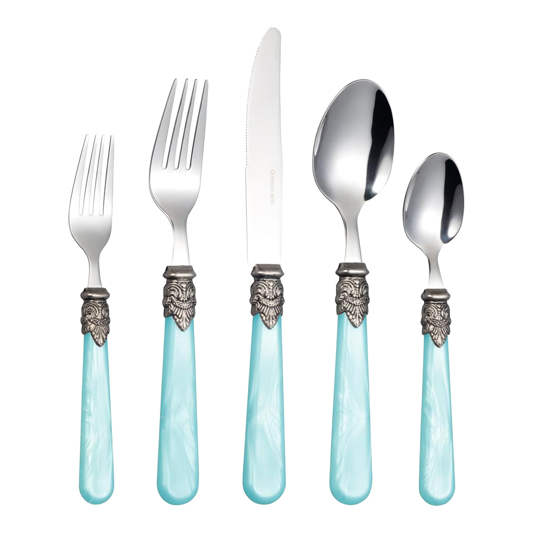 5-Piece Blue Stainless Steel Flatware Set
