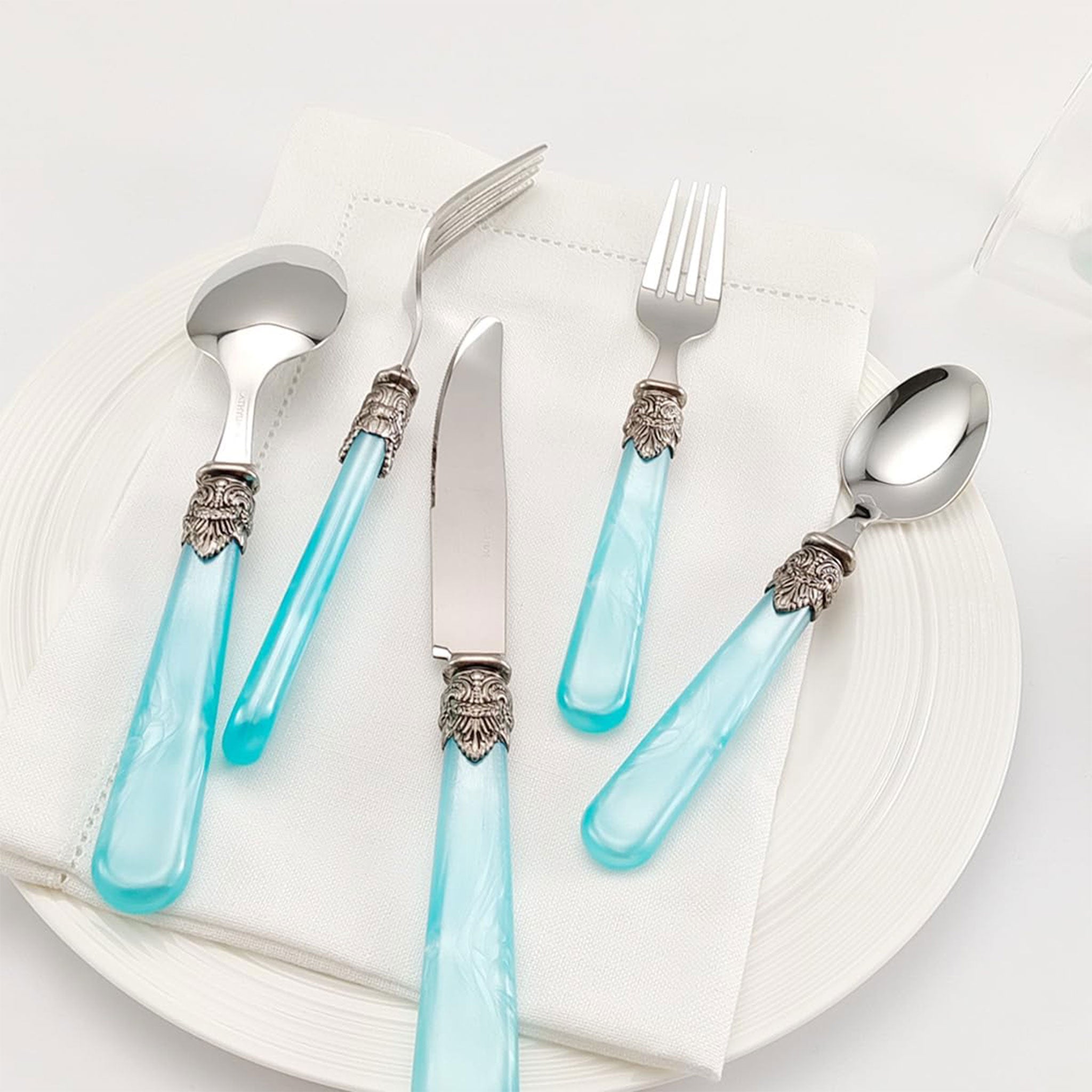 5-Piece Blue Stainless Steel Flatware Set