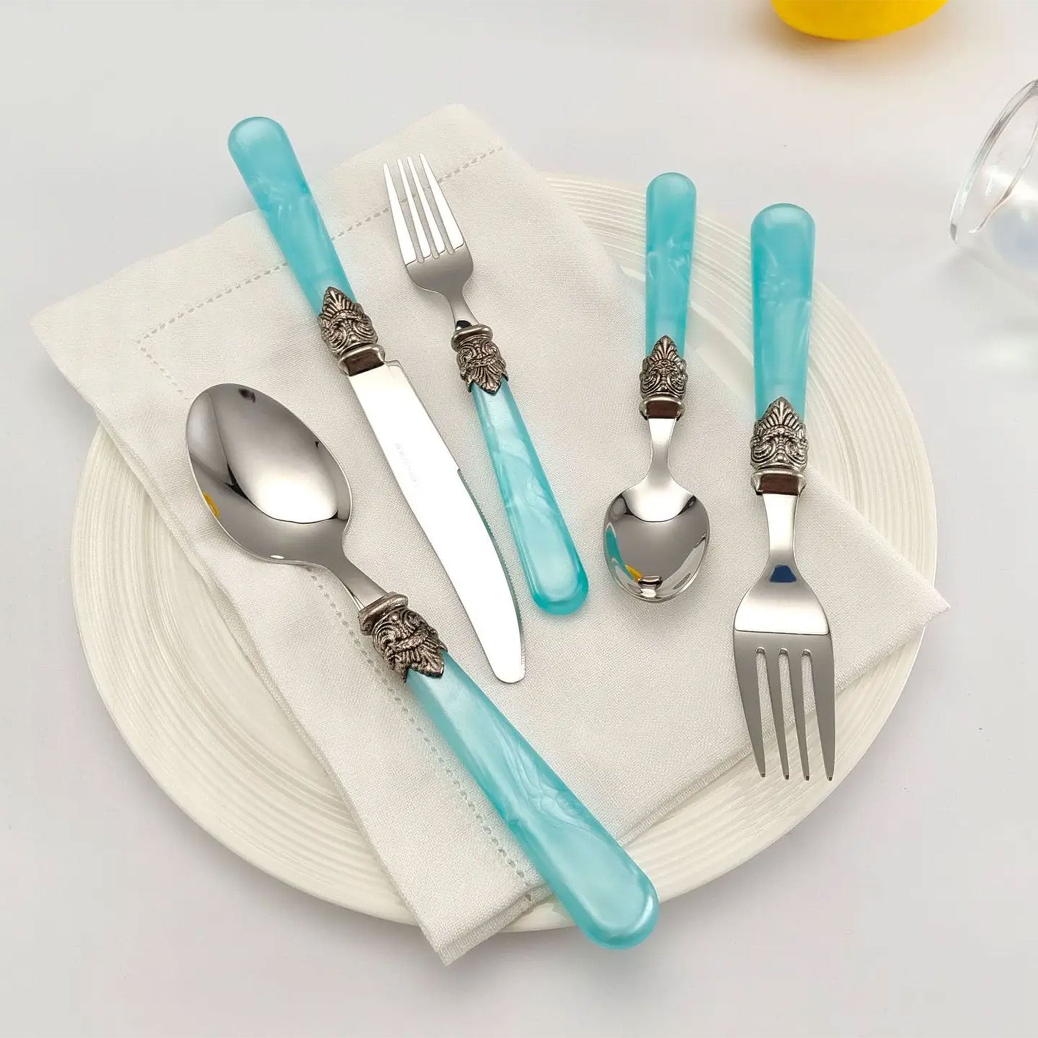 5-Piece Blue Stainless Steel Flatware Set