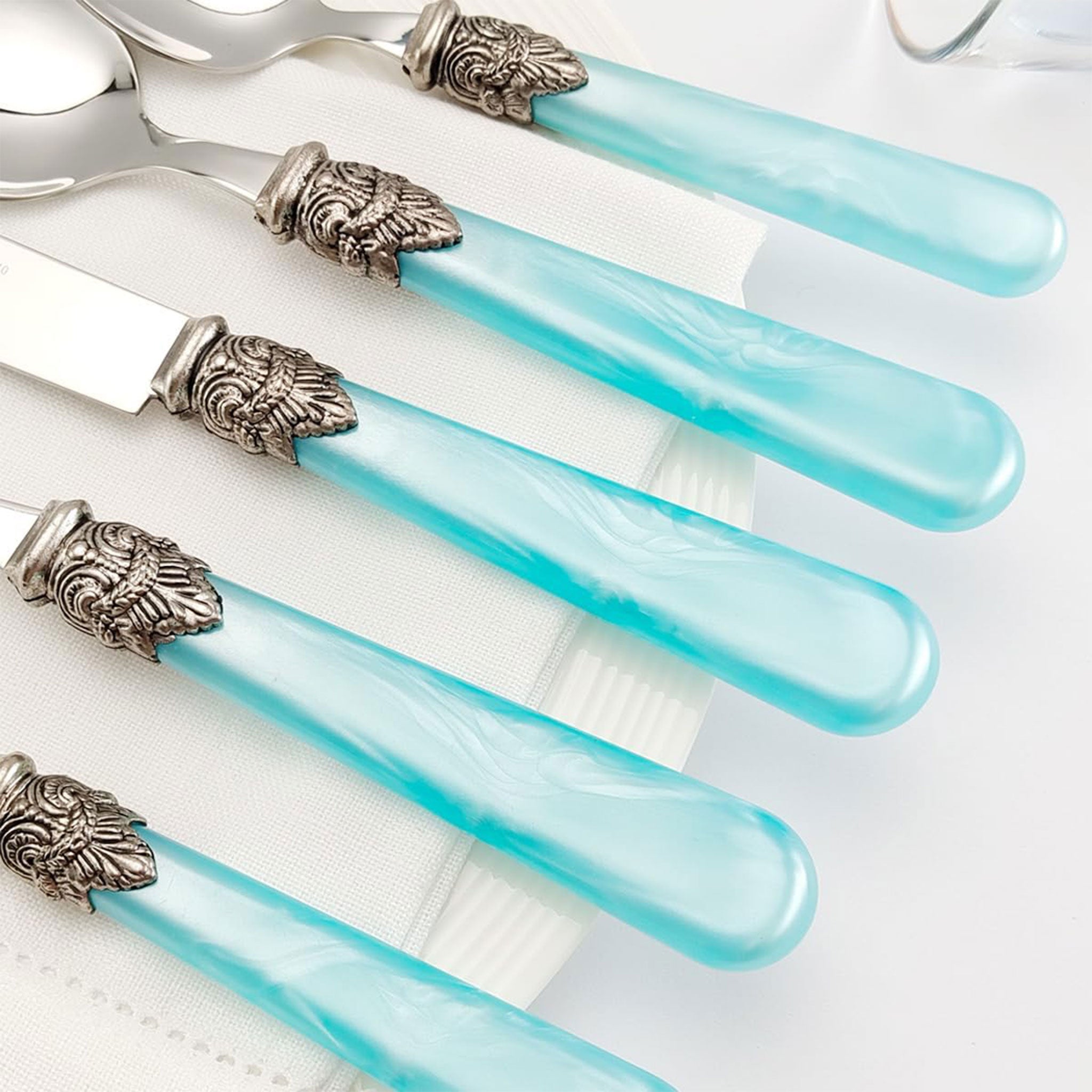 5-Piece Blue Stainless Steel Flatware Set