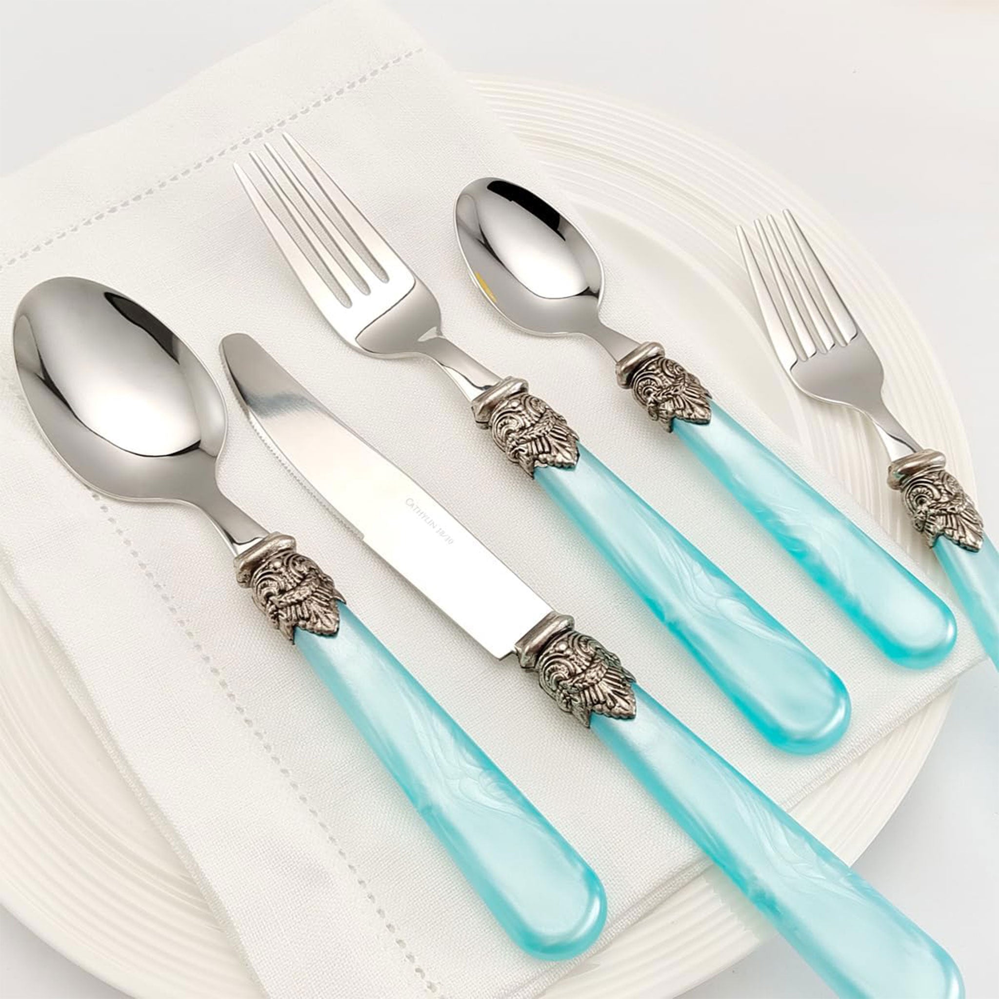 5-Piece Blue Stainless Steel Flatware Set