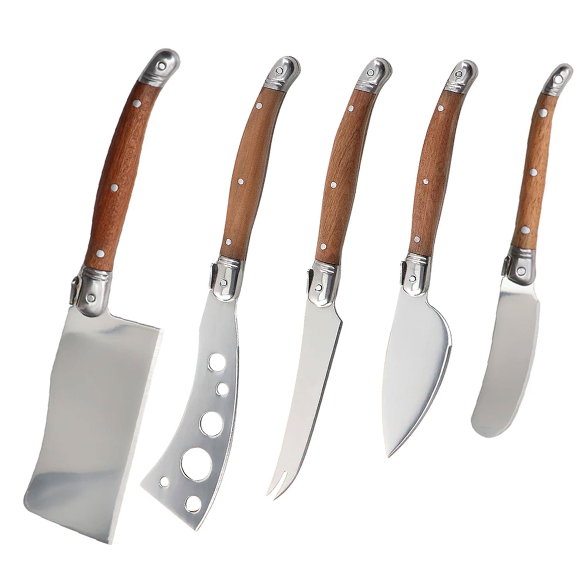 5-Piece Laguiole Cheese Knife Set – Wooden Handle Slicer, Spreader & Serving Tools