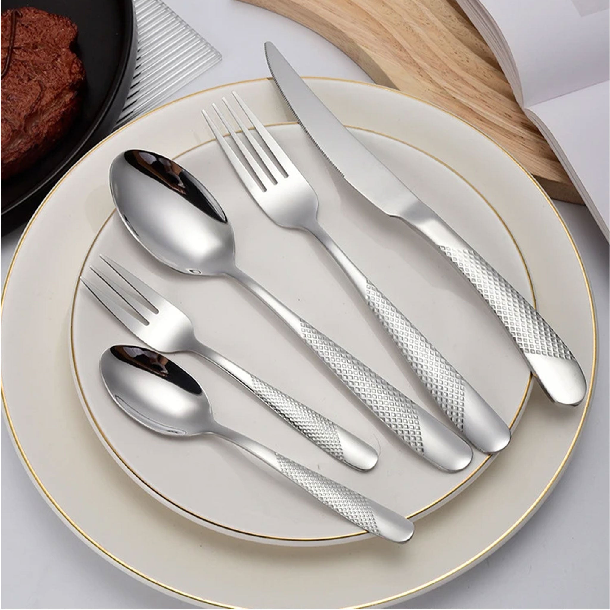 5-Piece Luxury Gold Stainless Steel Cutlery Set – Fork, Spoon & Knife