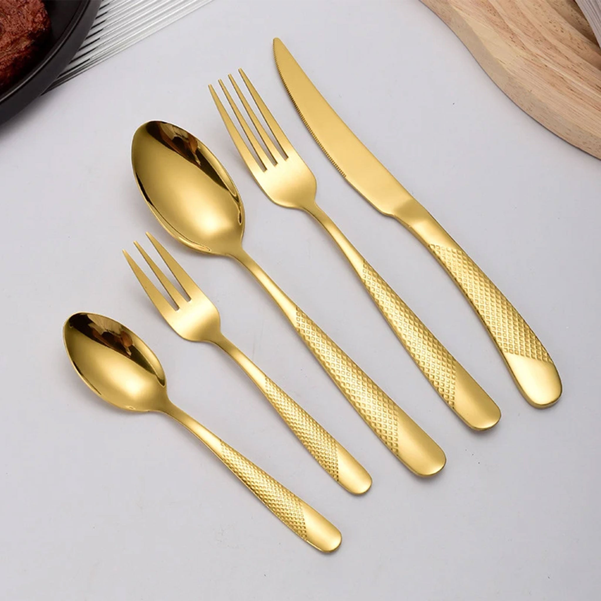 5-Piece Luxury Gold Stainless Steel Cutlery Set – Fork, Spoon & Knife