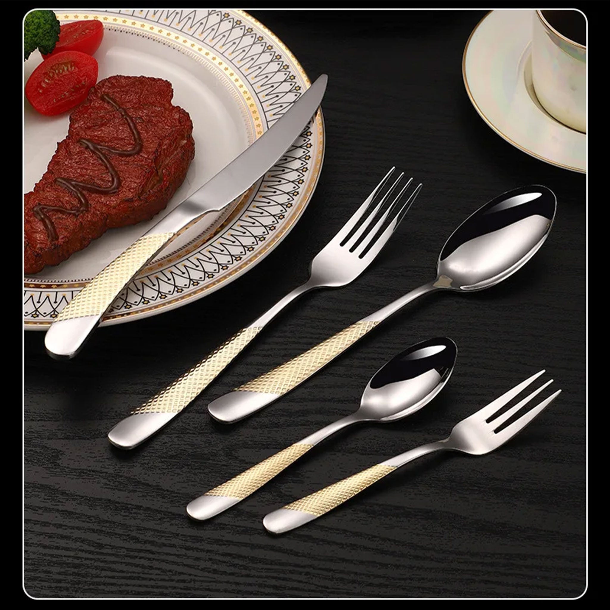 5-Piece Luxury Gold Stainless Steel Cutlery Set – Fork, Spoon & Knife