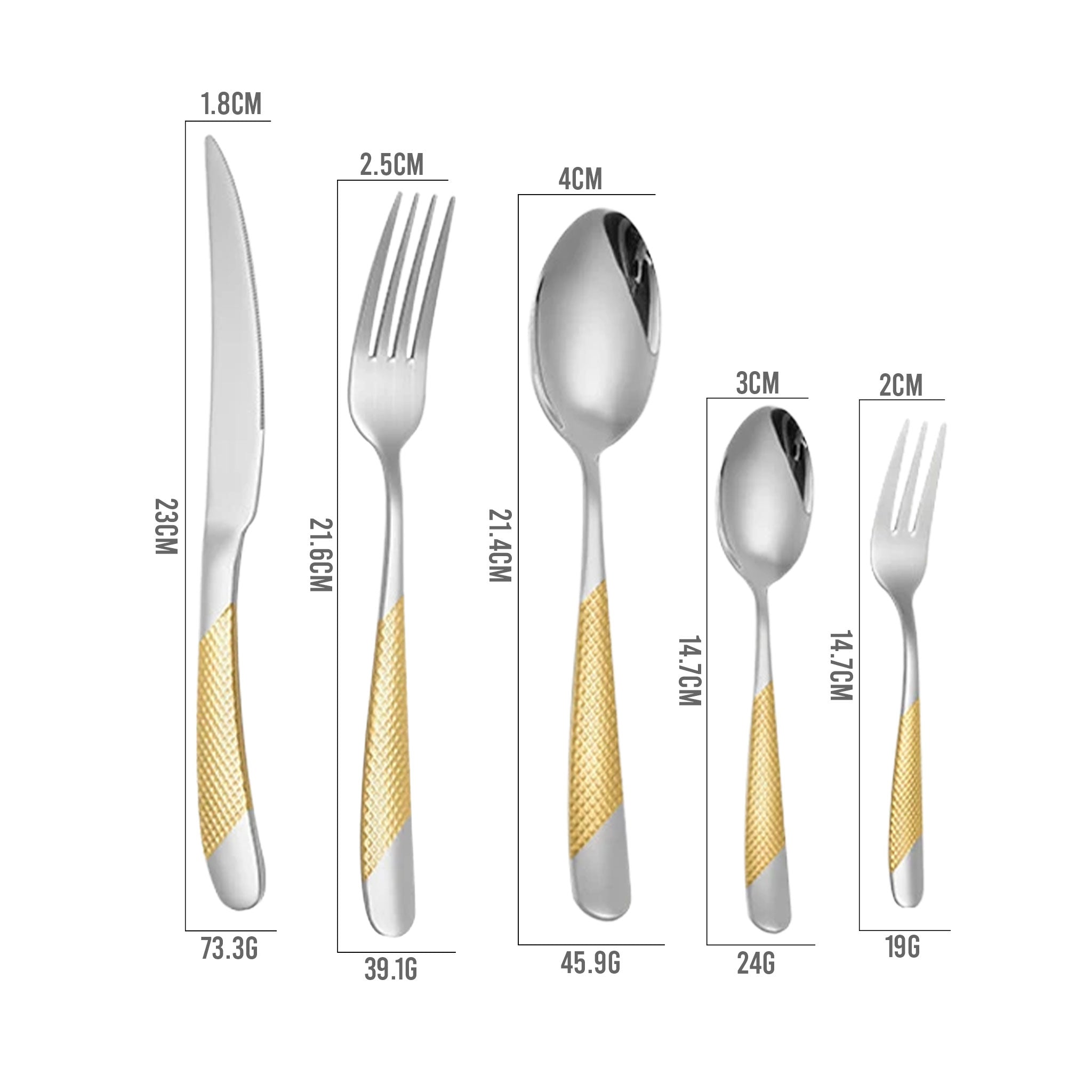 5-Piece Luxury Gold Stainless Steel Cutlery Set – Fork, Spoon & Knife