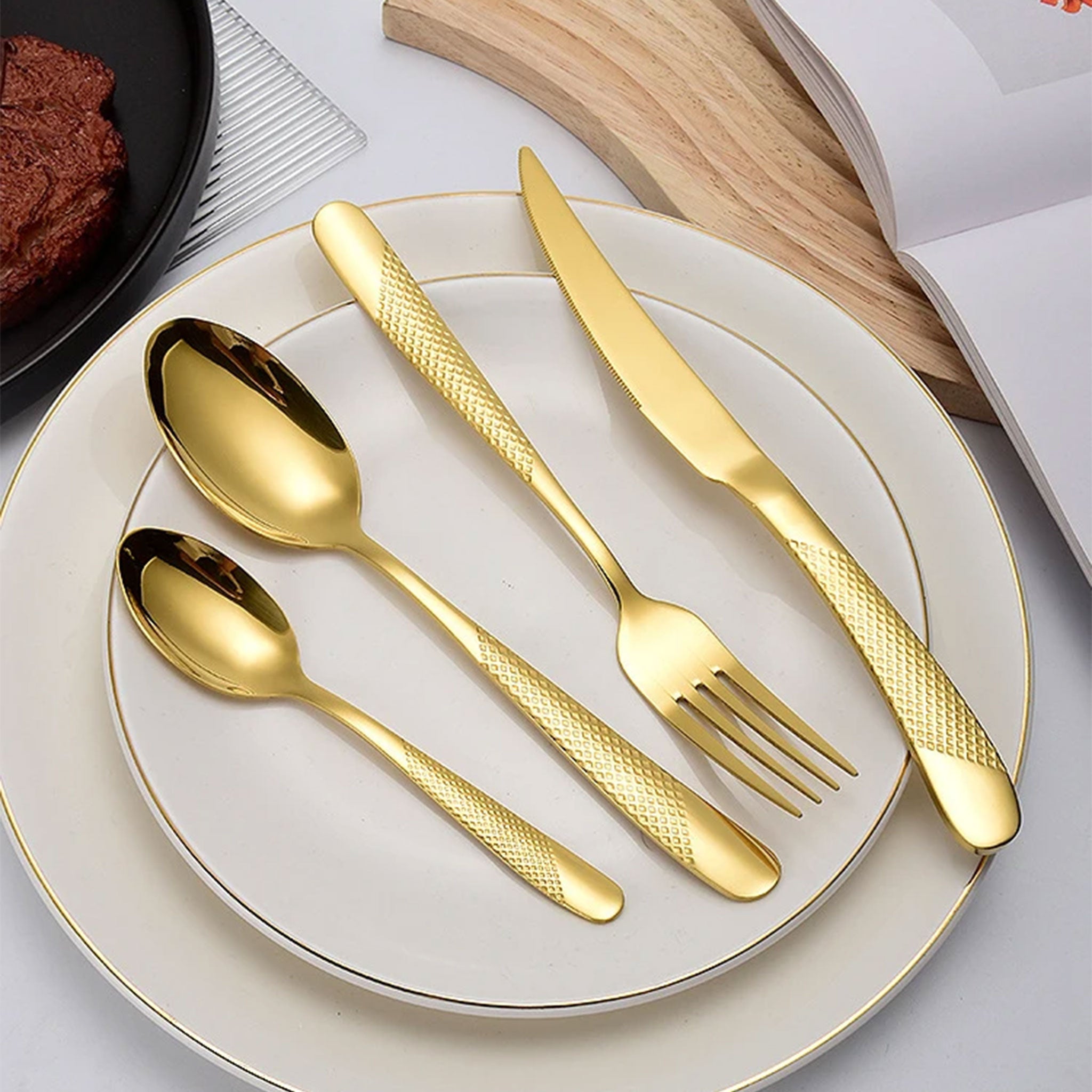 5-Piece Luxury Gold Stainless Steel Cutlery Set – Fork, Spoon & Knife
