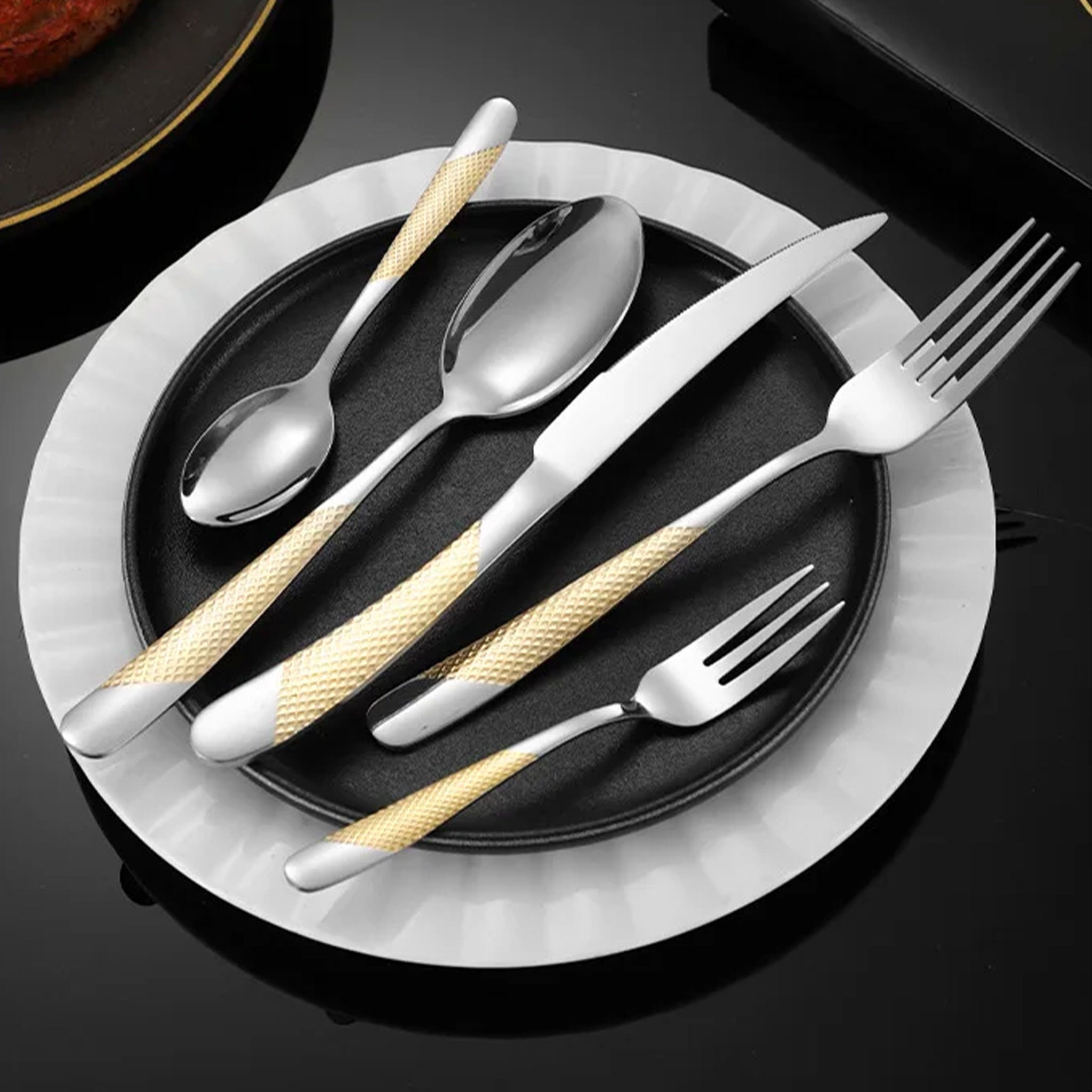 5-Piece Luxury Gold Stainless Steel Cutlery Set – Fork, Spoon & Knife