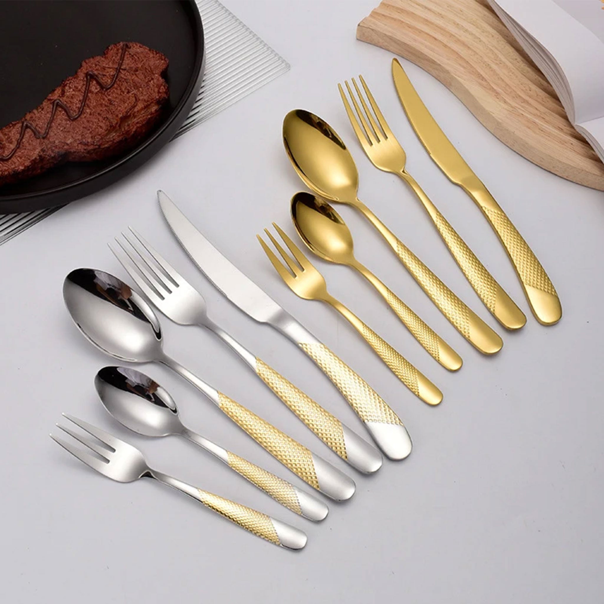 5-Piece Luxury Gold Stainless Steel Cutlery Set – Fork, Spoon & Knife
