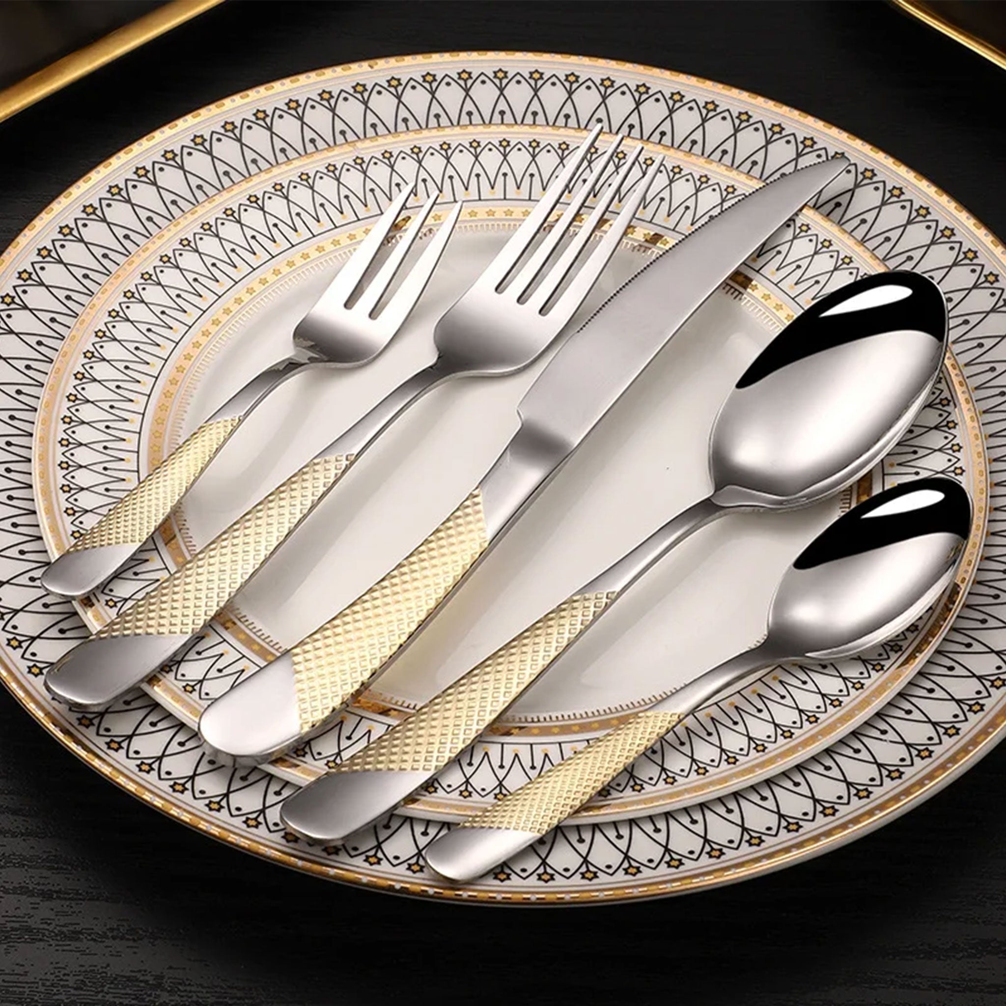 5-Piece Luxury Gold Stainless Steel Cutlery Set – Fork, Spoon & Knife