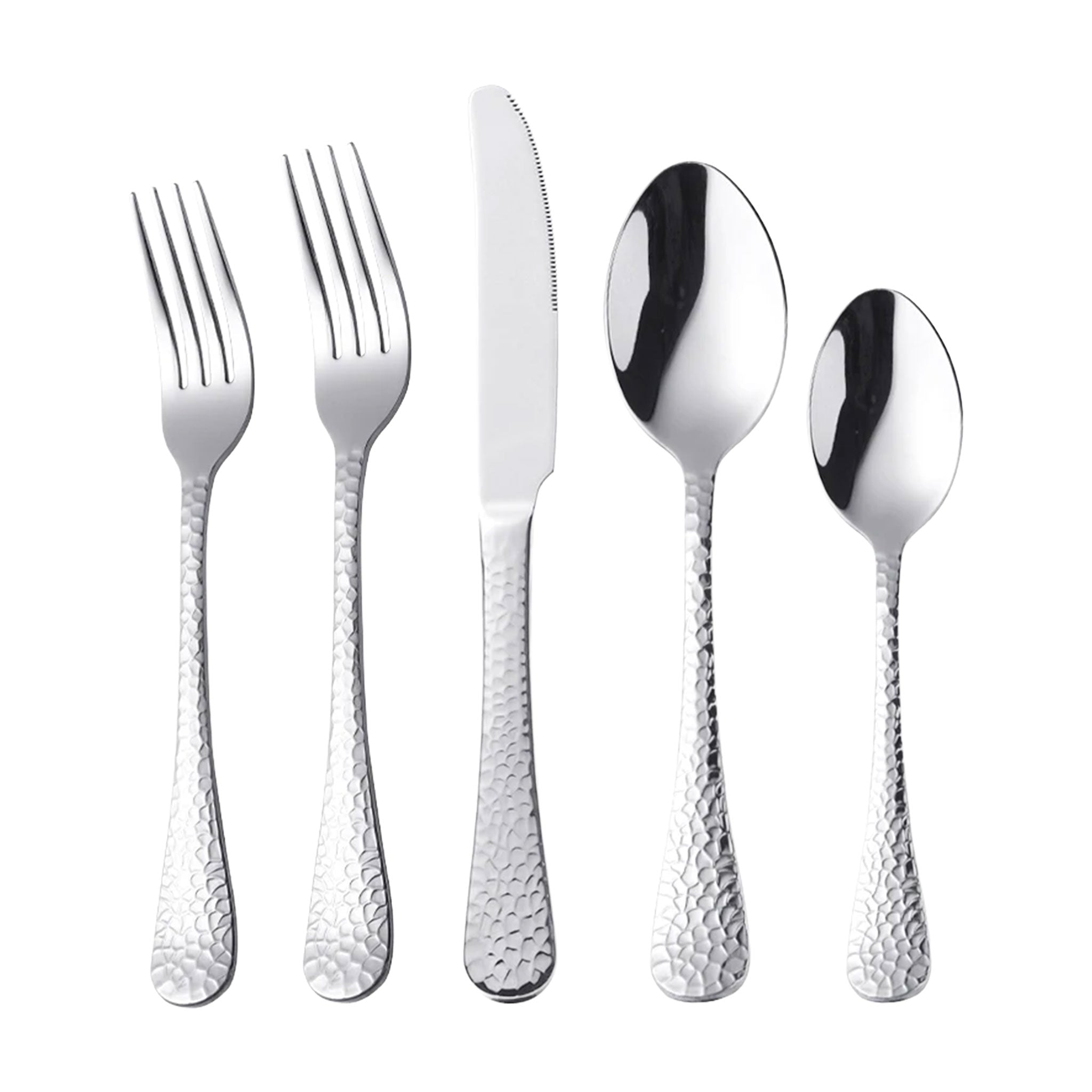 5-Piece Stainless Steel Hammered Cutlery Set – Fork, Knife & Spoon