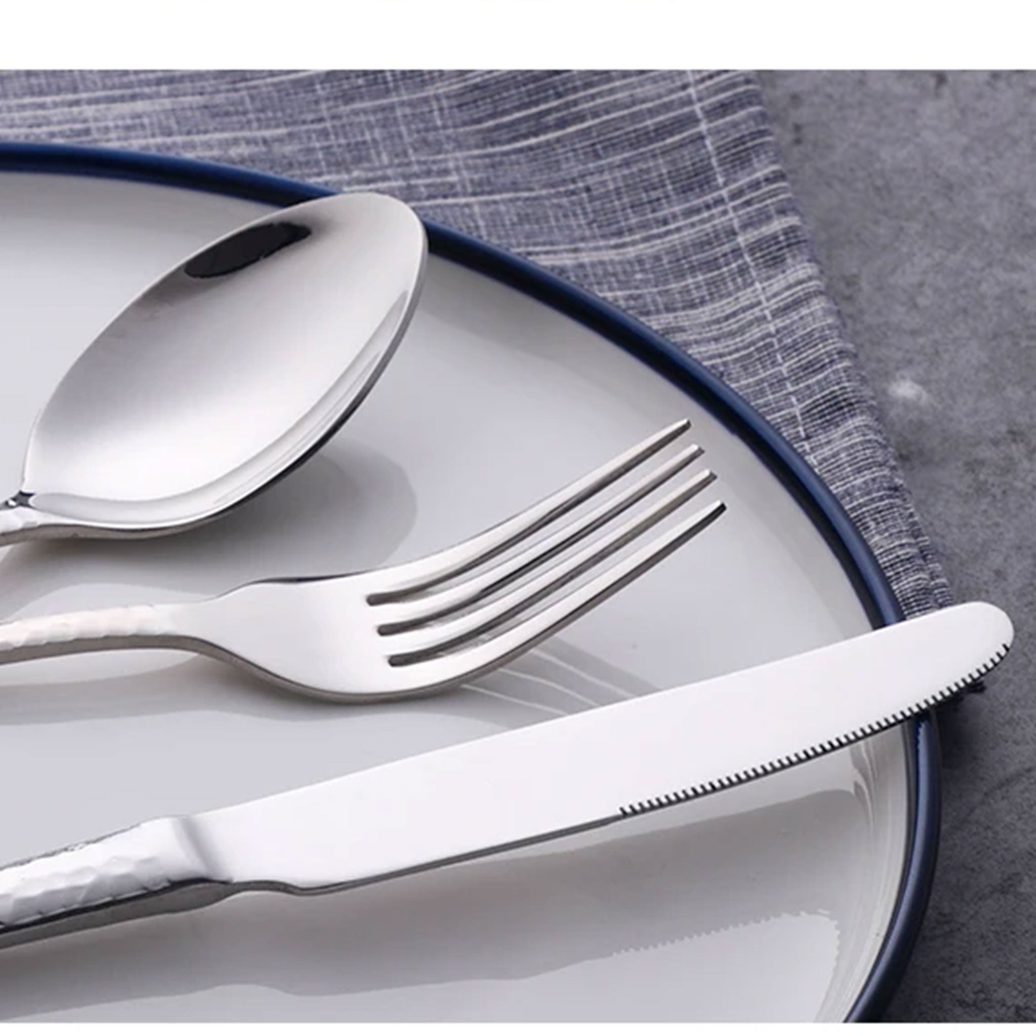5-Piece Stainless Steel Hammered Cutlery Set – Fork, Knife & Spoon