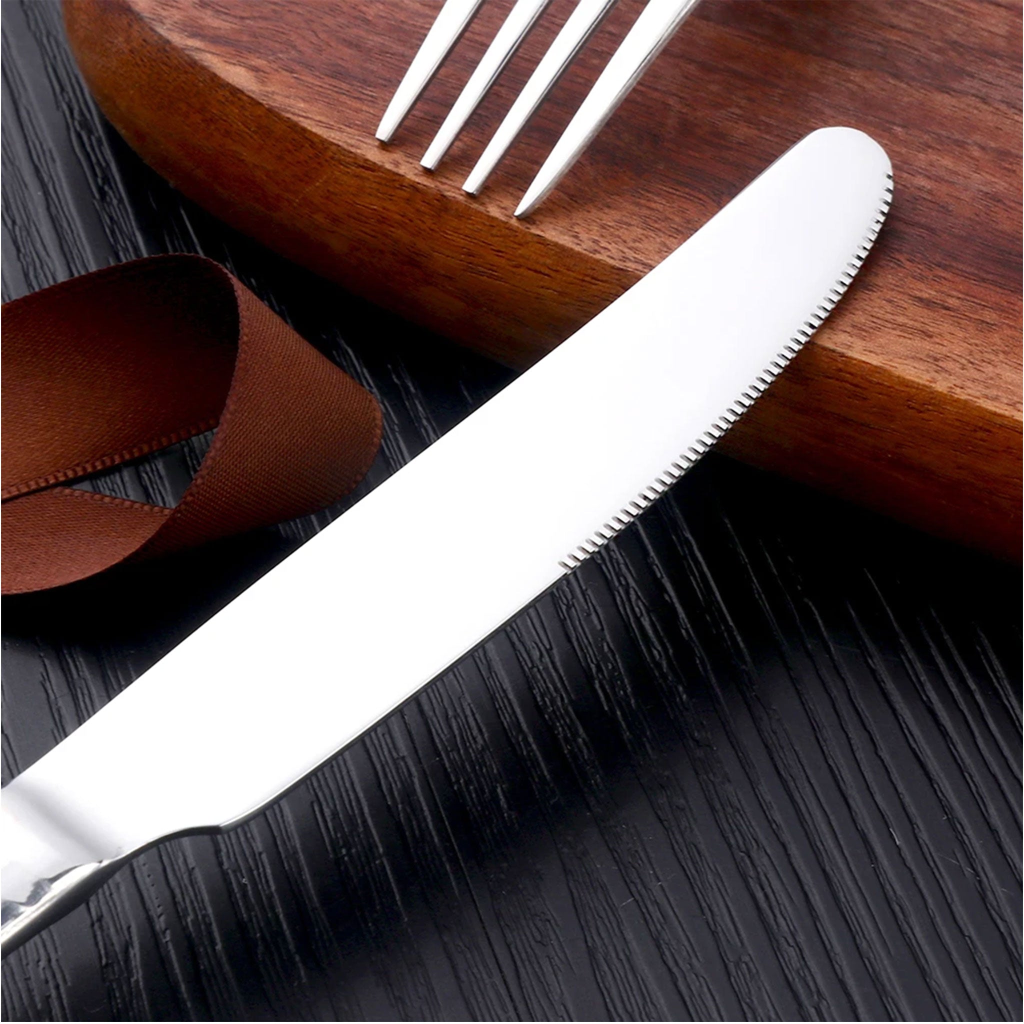 5-Piece Stainless Steel Hammered Cutlery Set – Fork, Knife & Spoon