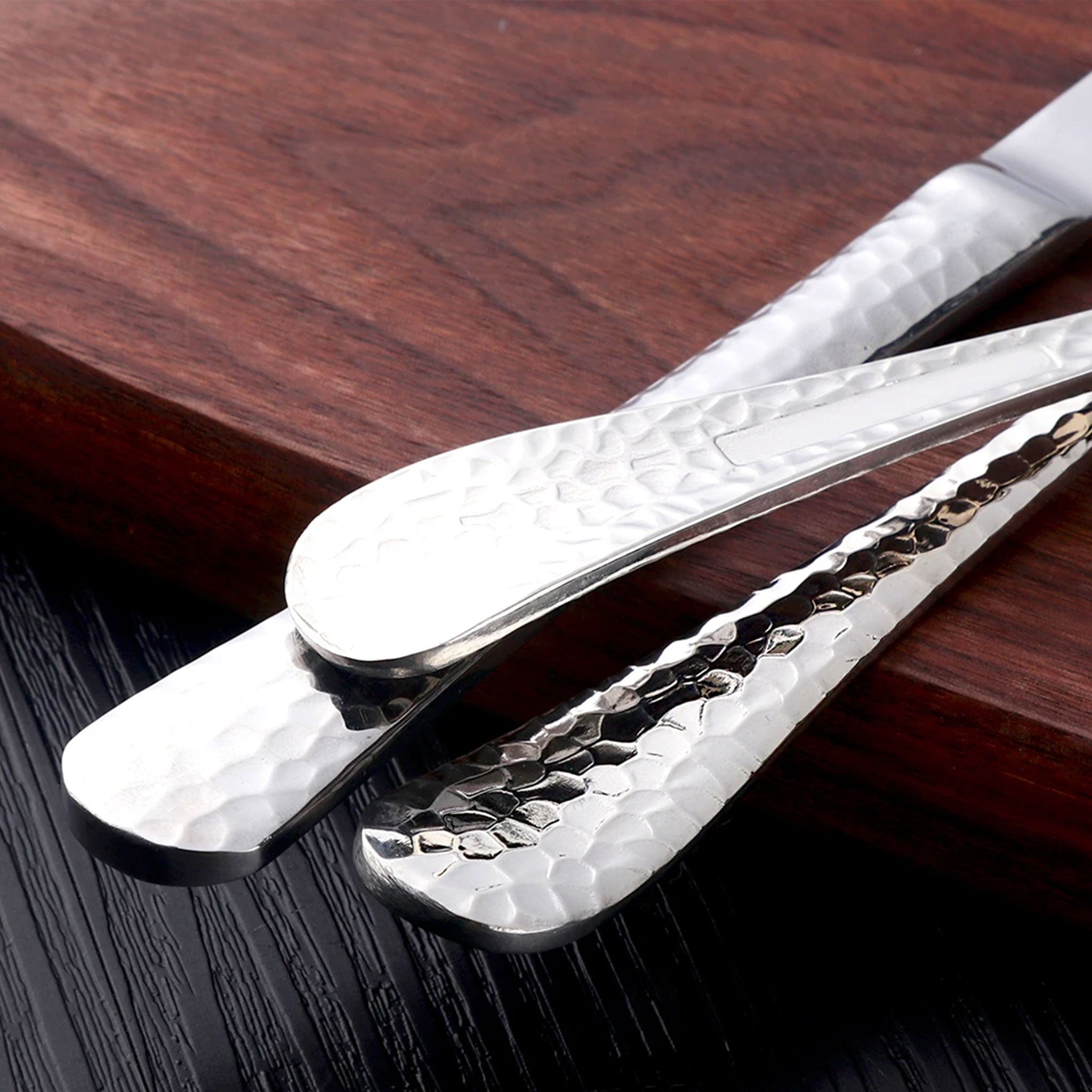 5-Piece Stainless Steel Hammered Cutlery Set – Fork, Knife & Spoon