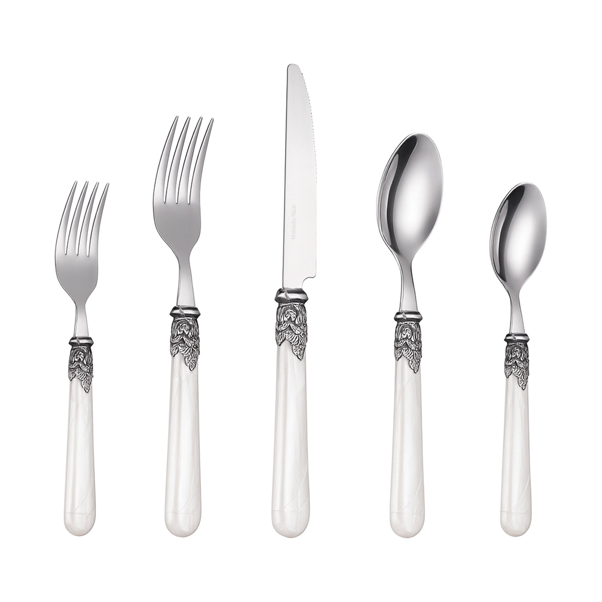 5-Piece White Stainless Steel Flatware Set – Knife, Fork & Spoons
