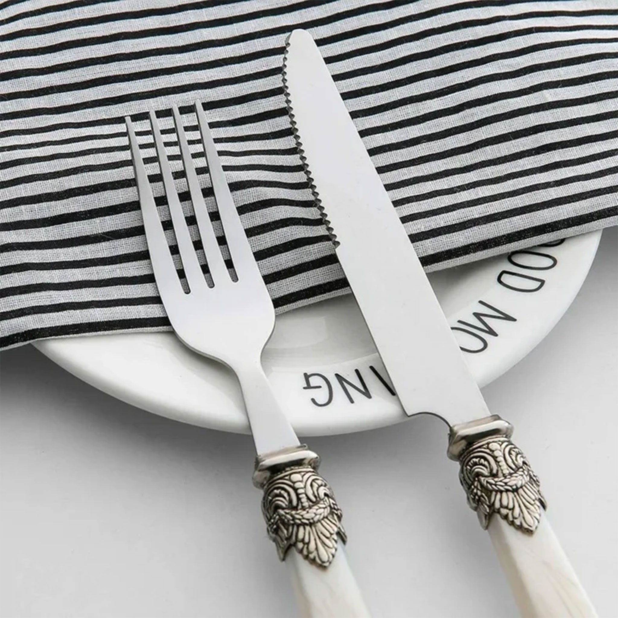 5-Piece White Stainless Steel Flatware Set – Knife, Fork & Spoons