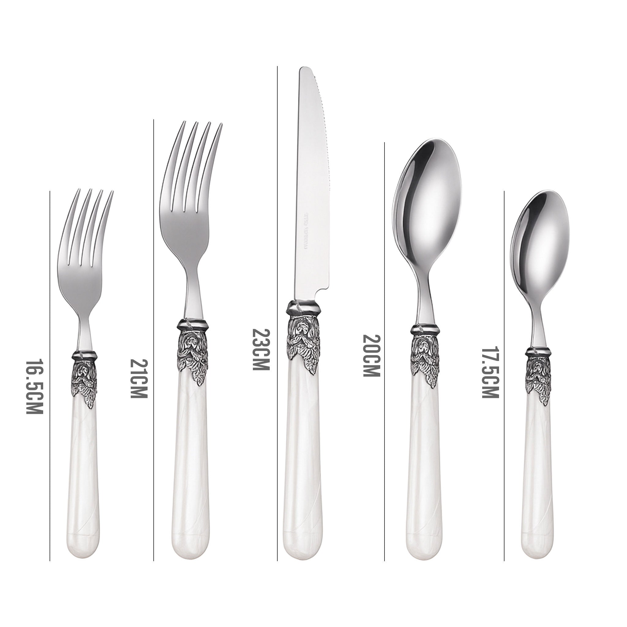 5-Piece White Stainless Steel Flatware Set – Knife, Fork & Spoons