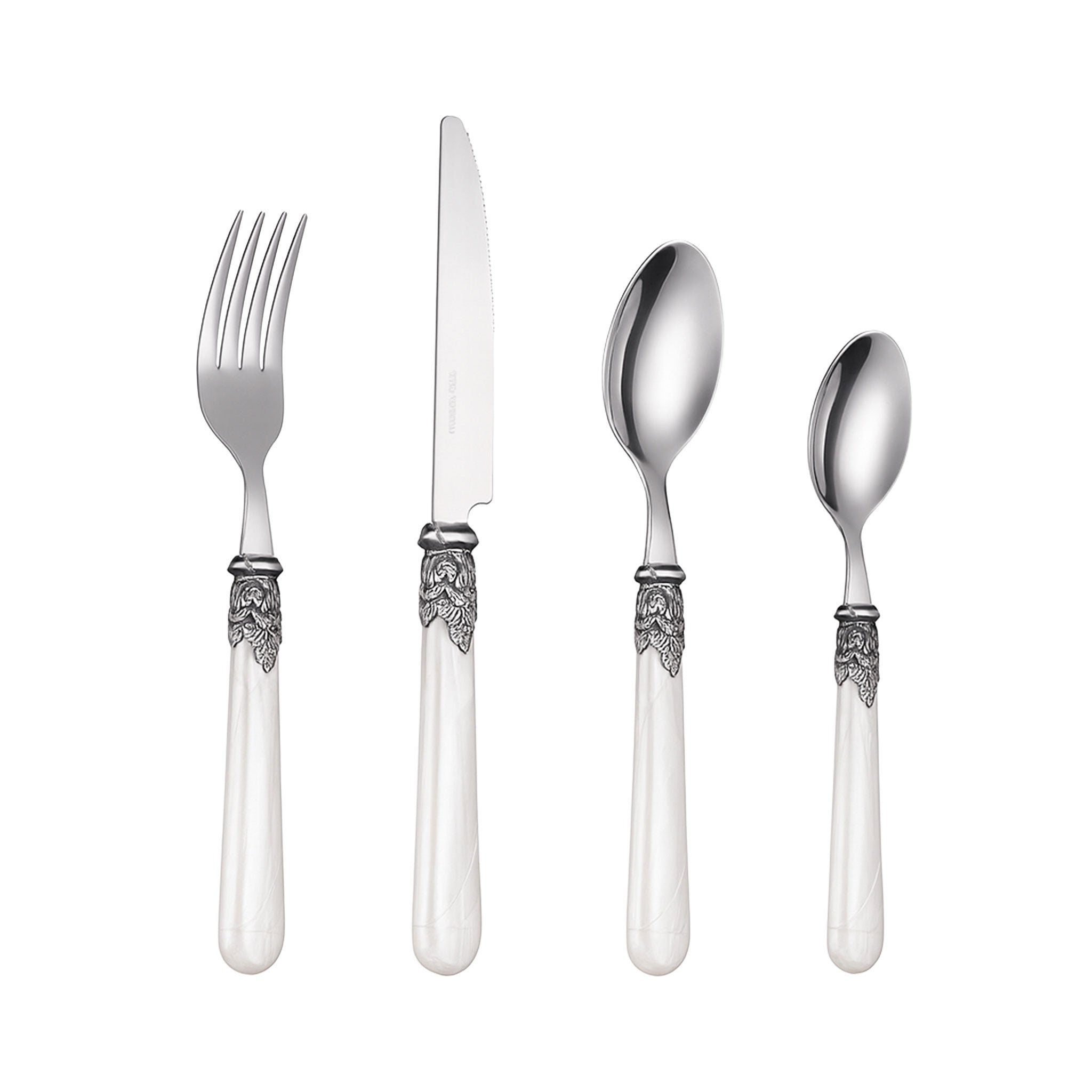 5-Piece White Stainless Steel Flatware Set – Knife, Fork & Spoons