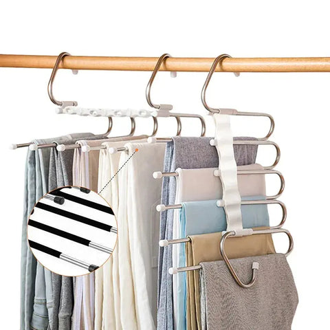 5 in 1 Pant Rack Hanger for Clothes Organizer Multifunction Shelves Closet Storage Organizer StainlessSteel Magic Trouser Hanger wiktra