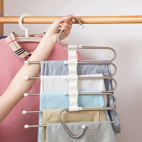 5 in 1 Pant Rack Hanger for Clothes Organizer Multifunction Shelves Closet Storage Organizer StainlessSteel Magic Trouser Hanger wiktra