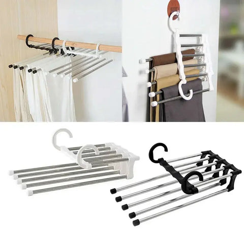 5 in 1 Pant Rack Hanger for Clothes Organizer Multifunction Shelves Closet Storage Organizer StainlessSteel Magic Trouser Hanger wiktra